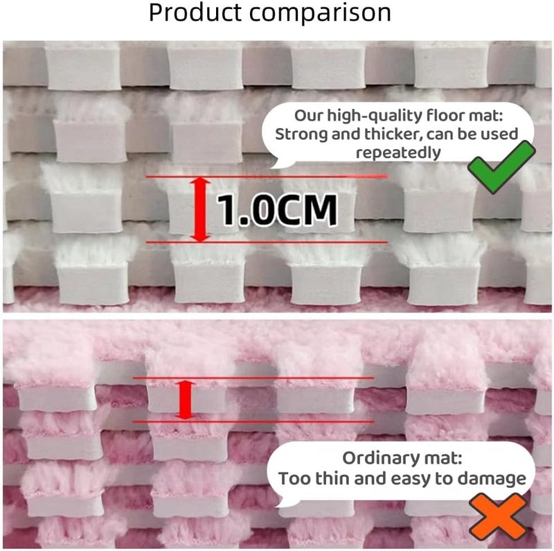 BXEBUI 12pcs Carpet Squares Puzzle Floor Mat, Plush Interlocking Carpet Tiles, Anti Slip EVA Foam Jigsaw Floor Tiles, Build A Safe Area for Bedroom Playroom (White+Blue+Pink) - Image 5